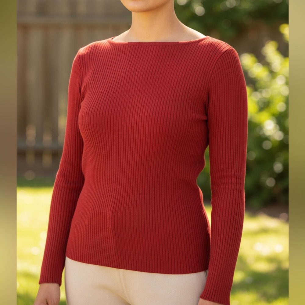 NWOT St. John Sport Rust Ribbed Knit Sweater - Sz Small